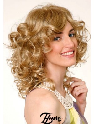 Layered Blonde Curly Schulterlänge 16 Zoll Durable Medium Perücken