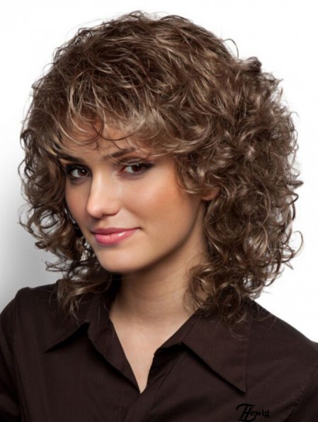 Mono Perücken Verkauf mit Pony Curly Style Brown Farbe Schulterlänge