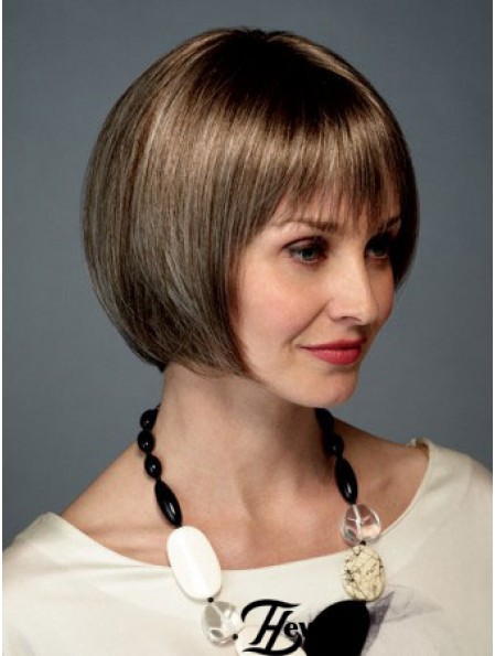 Kinnlänge Gerade Monofilament Braun Trendy Bob Perücken