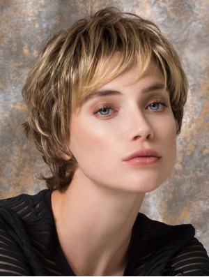 8  inchPerfect Wavy Layered Blonde Short Perücken