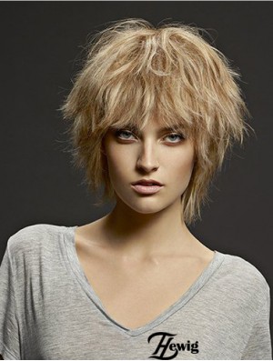 Kinnlänge Straight Layered Blonde Discount 100% handgebundene Perücken