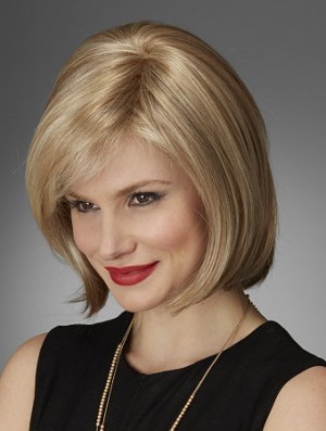 Kinnlänge Straight Bobs Natural Blonde Lace Front Perücken