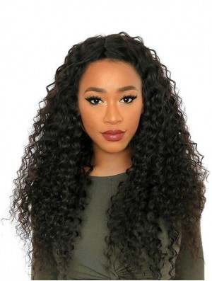 24  inchOhne Pony Black Curly Remy Menschenhaar 360 Lace Perücken