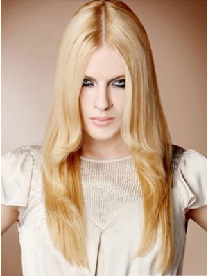 22  inchStraight Blonde 100% handgebundene synthetische Mono Cap Perücken