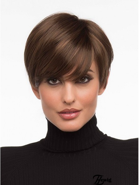 Modische Brown Cropped Straight Boycuts Monofilament Perücken