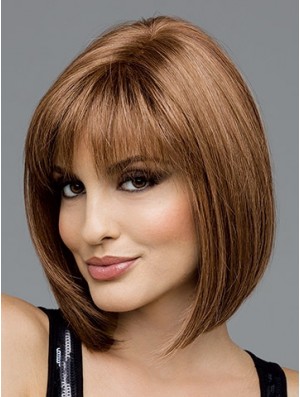 Brown Chin Length Straight Bobs 100% handgebundene Perücke Sale UK