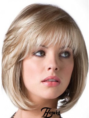 Blonde Bob Wig With Fringe Chin Length Straight Style