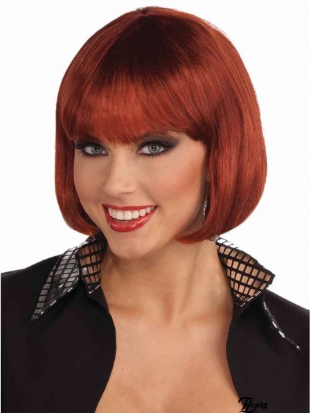 Kinnlänge Capless Synthetic Red Bob Perücke