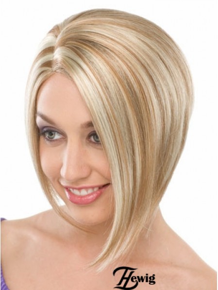 Capless Chin Länge gerade blonde blonde modische Bob Perücken