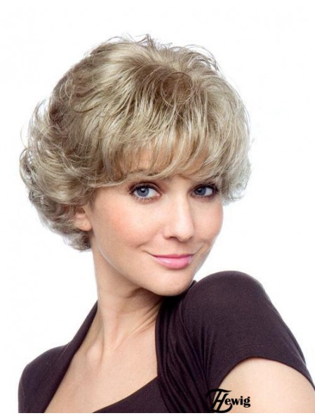 Curly With Bangs Kurze, erschwingliche, blonde, synthetische Perücken