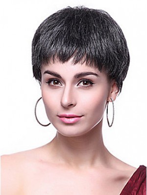 Boycuts Straight Black Capless Frisuren Kurze Perücken