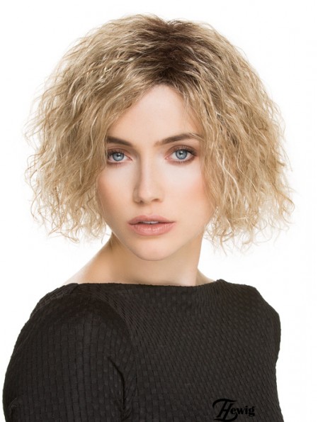 Kinnlänge ohne Pony 10  inchCurly Blonde Medium Perücken