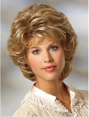 Curly Blonde Perücke Classic Cut Kinn Länge Mit Capless