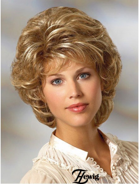 Curly Blonde Perücke Classic Cut Kinn Länge Mit Capless