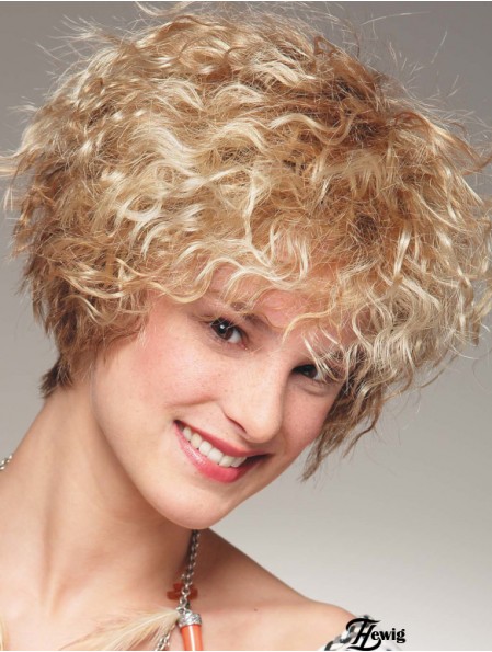 Kinnlänge mit Pony 8  inchCurly Blonde Medium Perücken