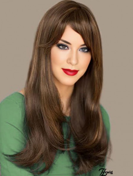 Erschwingliche Brown Straight mit Pony Capless Long Perücken