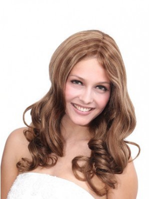 No-Fuss Brown Wavy ohne Pony 100% handgebundene lange Perücken