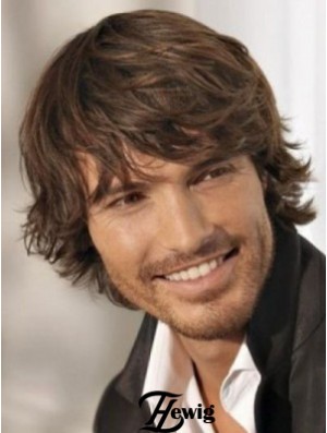 Brown Synthetic Chin Length Capless Wavy Mens Long Wig