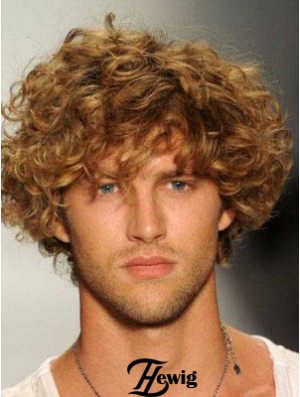 Blonde 8  inchRemy Human Curly Layered Lace Front Herren Perücken