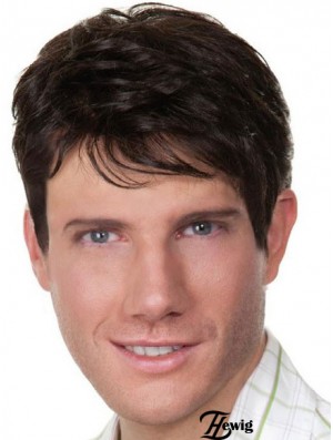 Black Short Straight Capless Remy Human Real Hair Wigs For Men 