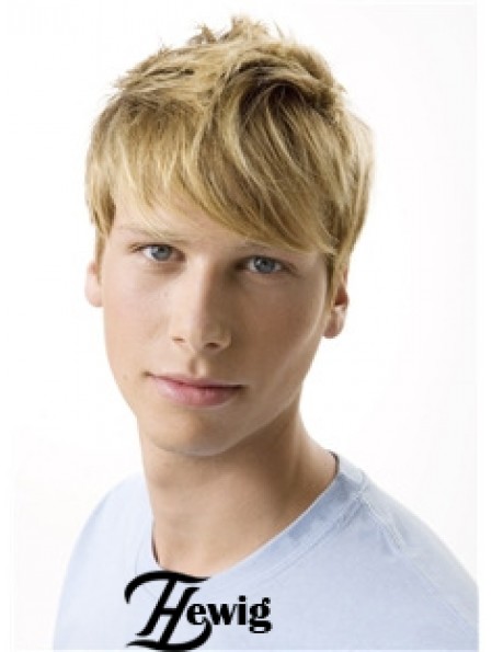 Remy Human 100% handgebundene kurze gewellte blonde Perücken für Männer