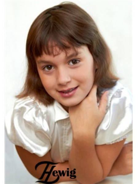 Straight Chin Länge Blonde Remy Echthaar 100% handgebundene Kinderperücken