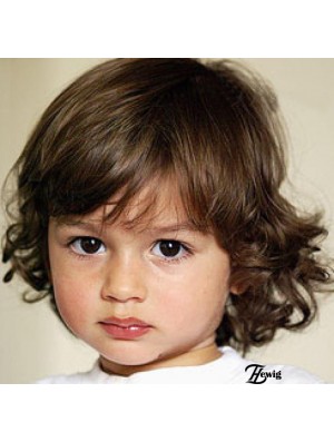 Curly Chin Length Blonde Remy Human Hair Capless Kids Wigs