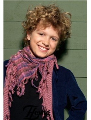 Curly Short Blonde Synthetic Capless Kids Wigs