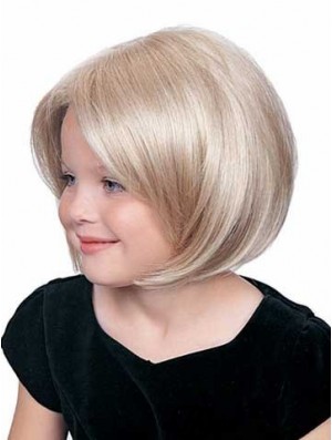 Gerade Kinn Länge Blonde Synthetic Lace Front Kinder Perücken