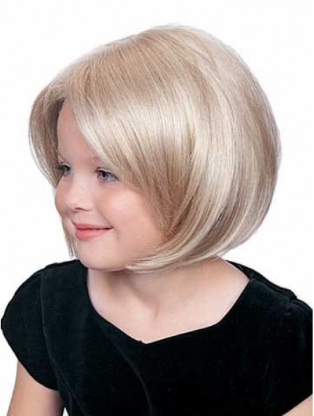 Gerade Kinn Länge Blonde Synthetic Lace Front Kinder Perücken