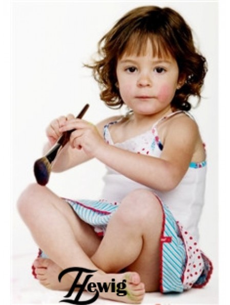 Welliges Kinn Länge Auburn Remy Echthaar 100% handgebundene Kinderperücken