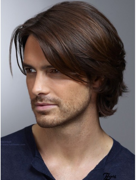 100% handgebundene kurze braune Remy Human Straight Herren Perücke Shop