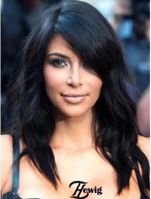 Kim Kardashian Wig With Remy Human Capless Black Color Wavy Style
