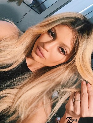 Suitable 16 inch Long Wavy Layered Kylie Jenner Wigs