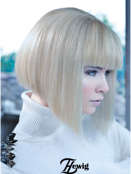 Spitze vorne Bobs Kinn Länge gerade 12 Zoll platinblonde No-Fuss Fashion Perücken