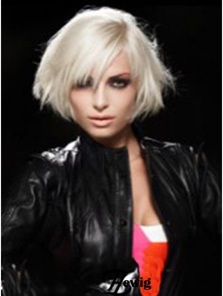 Lace Front Layered Short Straight 12 Zoll Platinblond Komfortable Mode Perücken