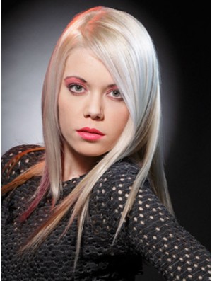 Spitzenfront ohne Pony lange gerade 16  inchplatinblonde Good Fashion Perücken