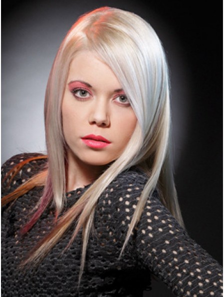 Spitzenfront ohne Pony lange gerade 16  inchplatinblonde Good Fashion Perücken