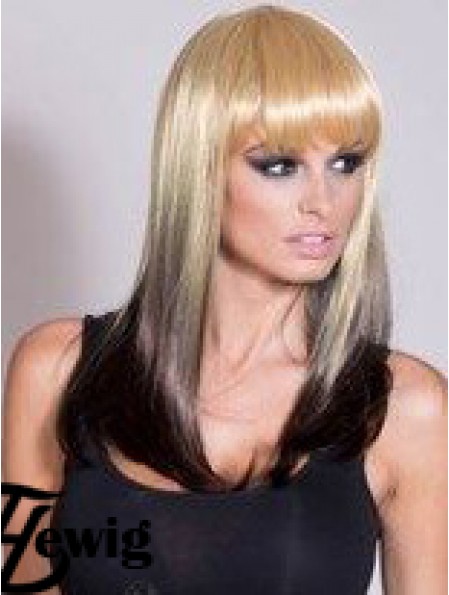 Erschwingliche Ombre / 2 Tone Long Straight mit Pony 20  inchHuman Lace Perücken