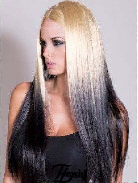 Geeignete Ombre / 2 Tone Long Straight ohne Pony 22  inchHuman Lace Perücken