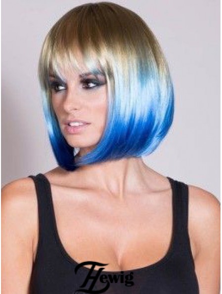 Discount Ombre / 2 Tone Short Straight mit Pony 14  inchHuman Lace Perücken