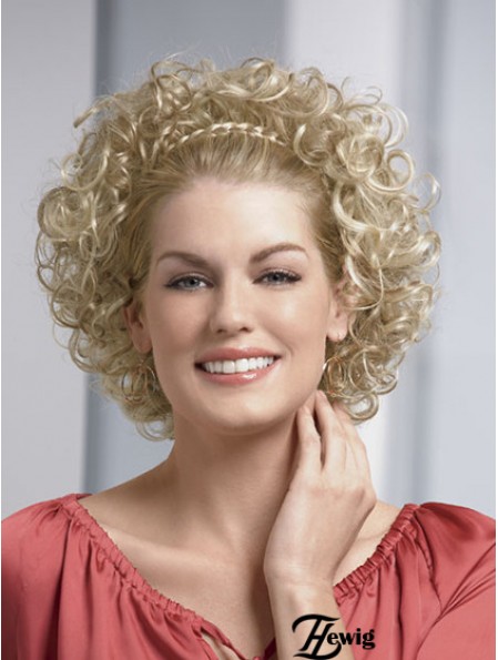 Kinnlänge Curly Blonde Modische synthetische Halbperücken