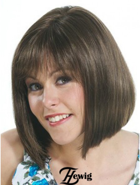 Brown Bob Perücke UK Mit Capless Straight Style Chin Länge