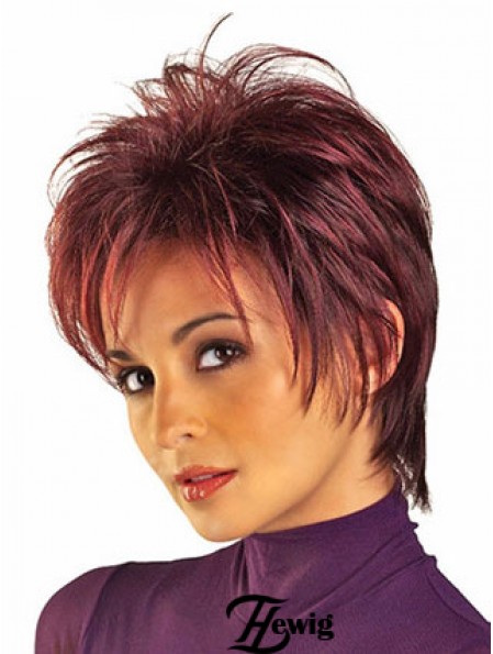 Kaufen Sie Perücken online Rote Farbe Short Length Straight Style Boycuts