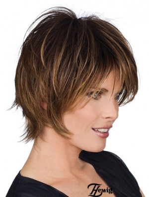 Kurze Perücken mit Remy Capless Straight Style Braun Farbe Layered Cut