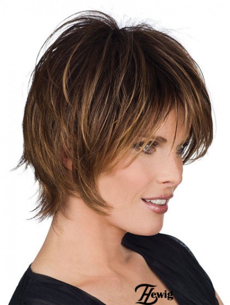 Kurze Perücken mit Remy Capless Straight Style Braun Farbe Layered Cut