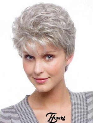 Wigs For Elderly Lady With Synthetic Grey Cut Wavy Style
