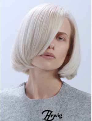 Kinnlänge gerade Spitze vorne platinblond trendige Bob Perücken