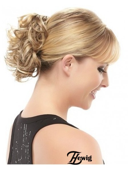 Blonde Clipin-Haarteile mit synthetischem, kurzem, lockigem Stil
