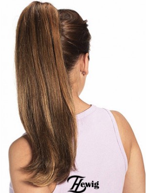 Human Hair Ponytail Long Length Straight Style Auburn Color